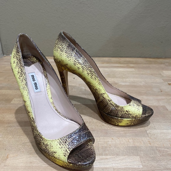 Miu Miu Python Snakeskin Leather Heels Open Toe Multicolor Sz 39 , 8.5 Platform - Picture 13 of 13